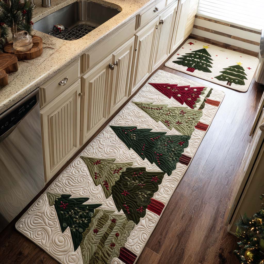 Non-slip Christmas kitchen rug with pine by Louise London