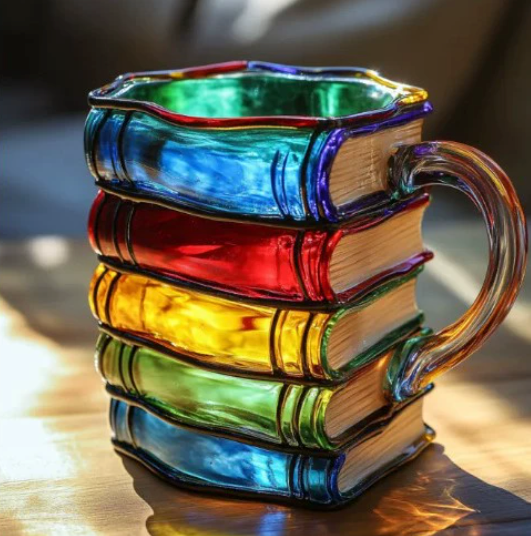 Colored Artisan Mug with a Book Theme