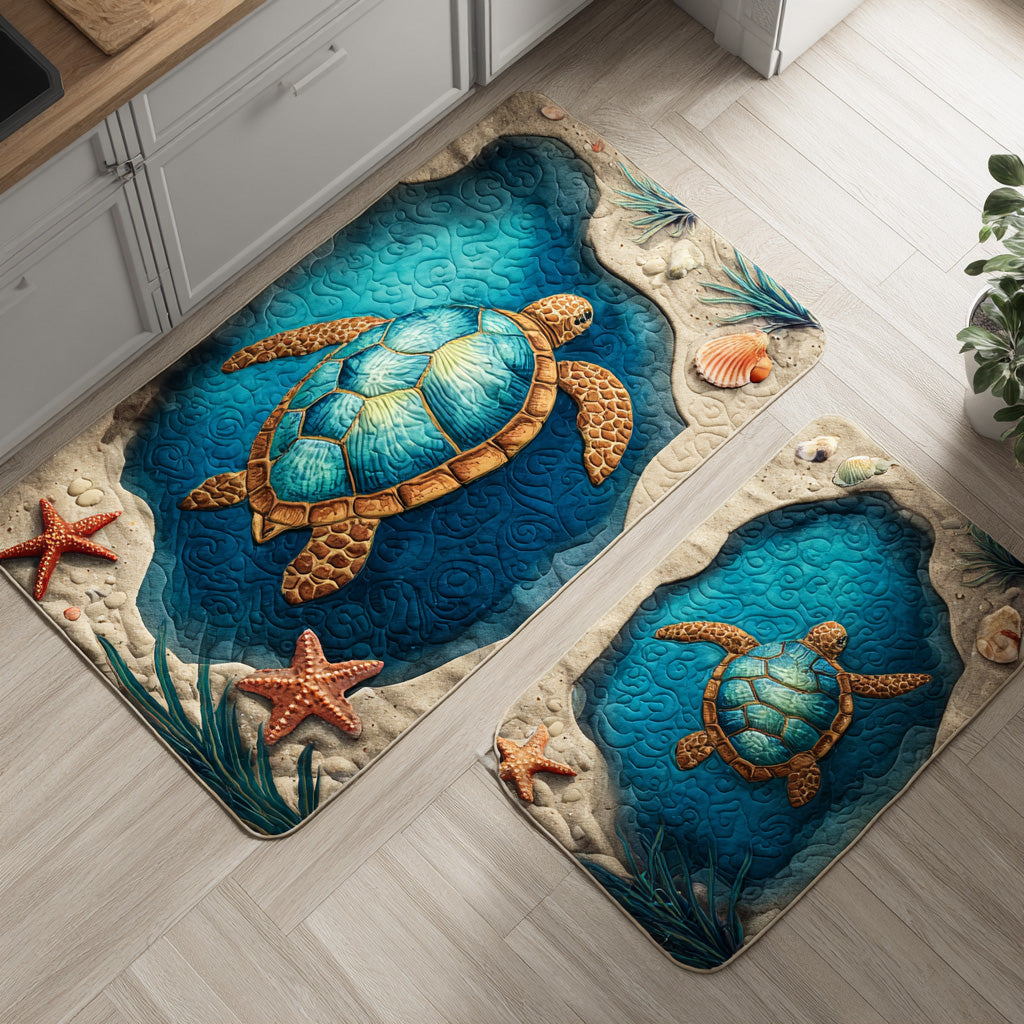 Non-slip kitchen rug with flowers and sea by Louise London
