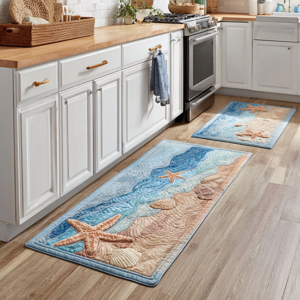 Non-slip kitchen rug with relaxing marine pattern by Louise London
