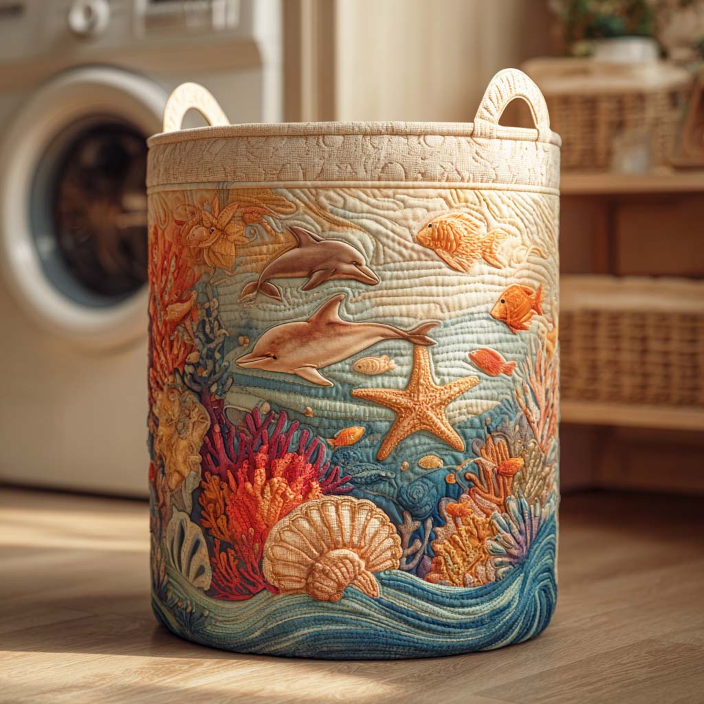 Quilted laundry basket with marine pattern NCU0NTD122