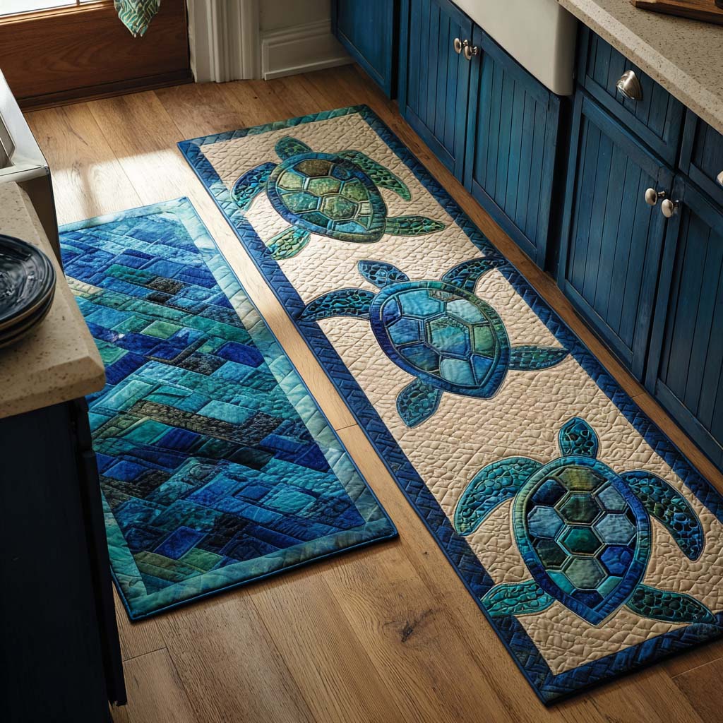 Non-slip kitchen rug with marine travel by Louise London