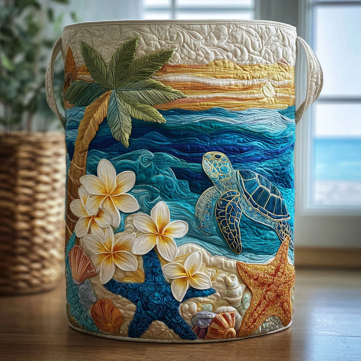 Quilted laundry basket with sea turtle by Louise London