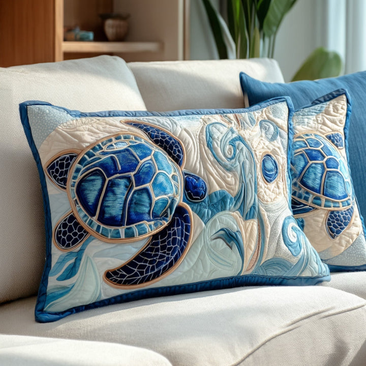 Quilted cushion cover with marine shells by Louise London