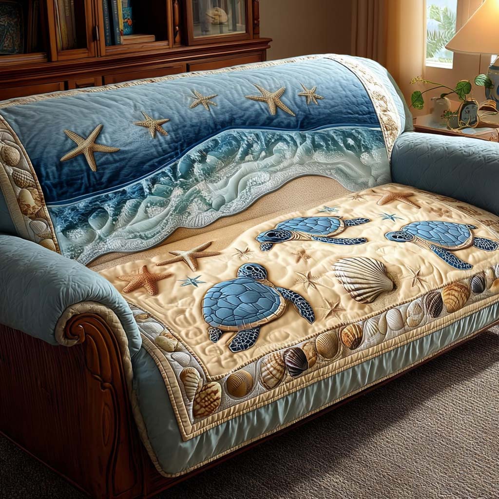 Quilted sofa cover with turtle