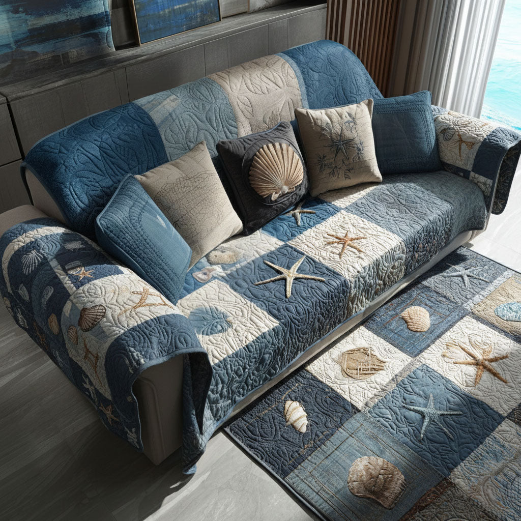 Quilted sofa cover with calm sea – Louise London