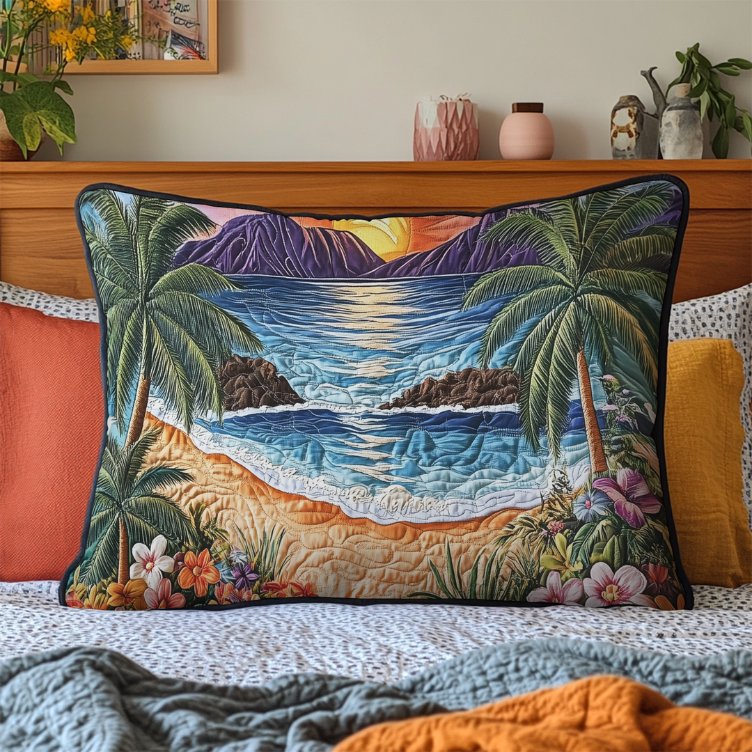 Quilted pillow cover with a serene marine atmosphere by Louise London