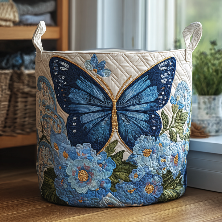 Quilted laundry basket with butterflies and flowers by Louise London
