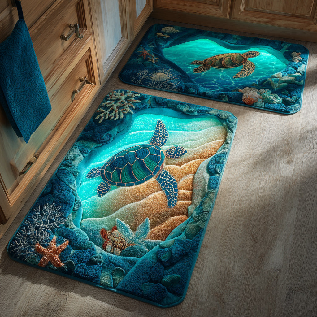 Non-slip kitchen rug with serene tide by Louise London