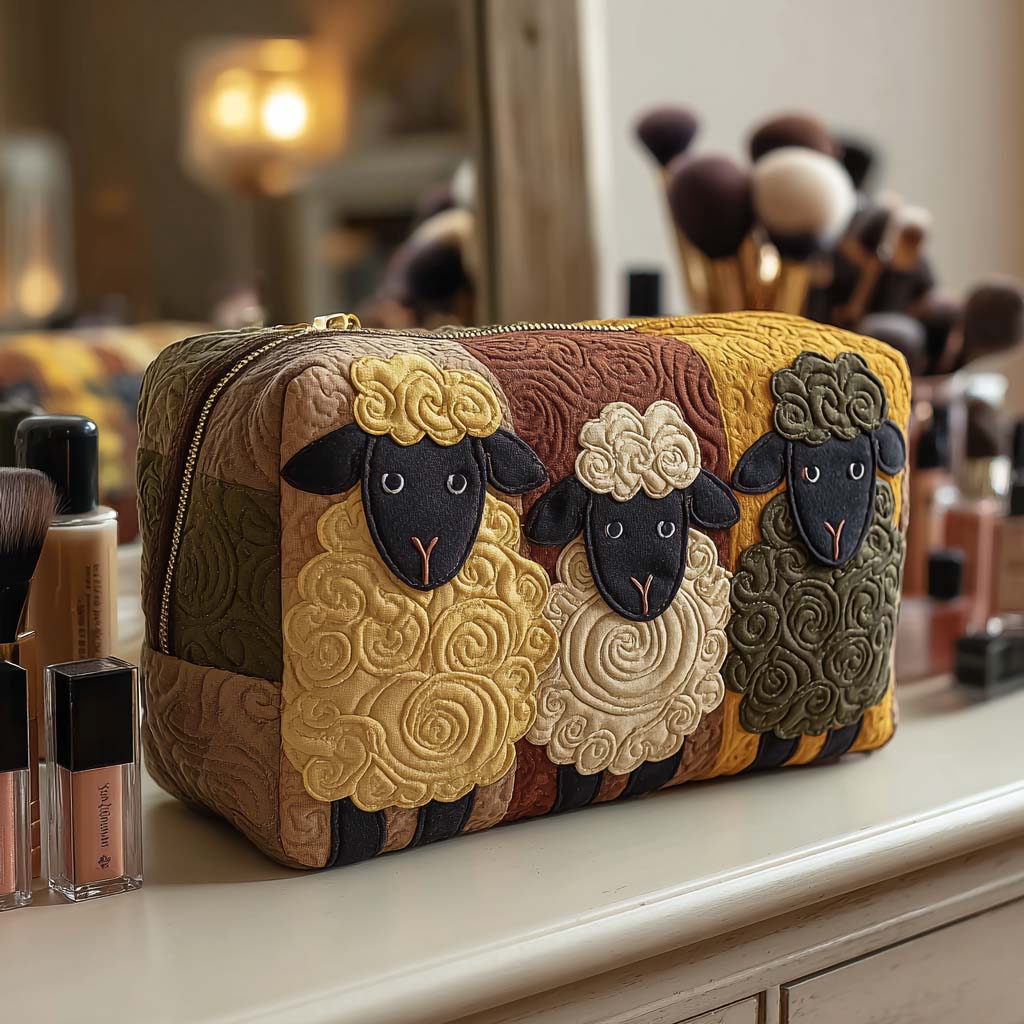 Sheep Trio quilted makeup bag – Louise London