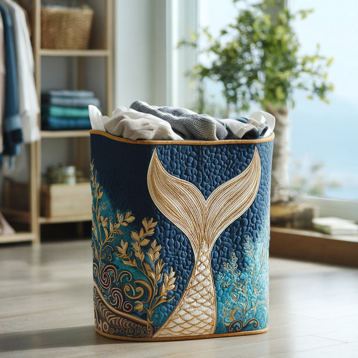 Quilted laundry basket with marine pattern by Louise London
