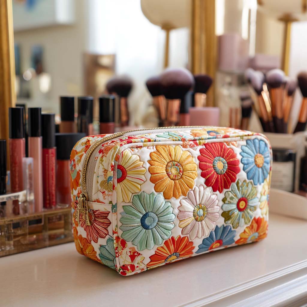 Shining Petals quilted makeup bag – Louise London
