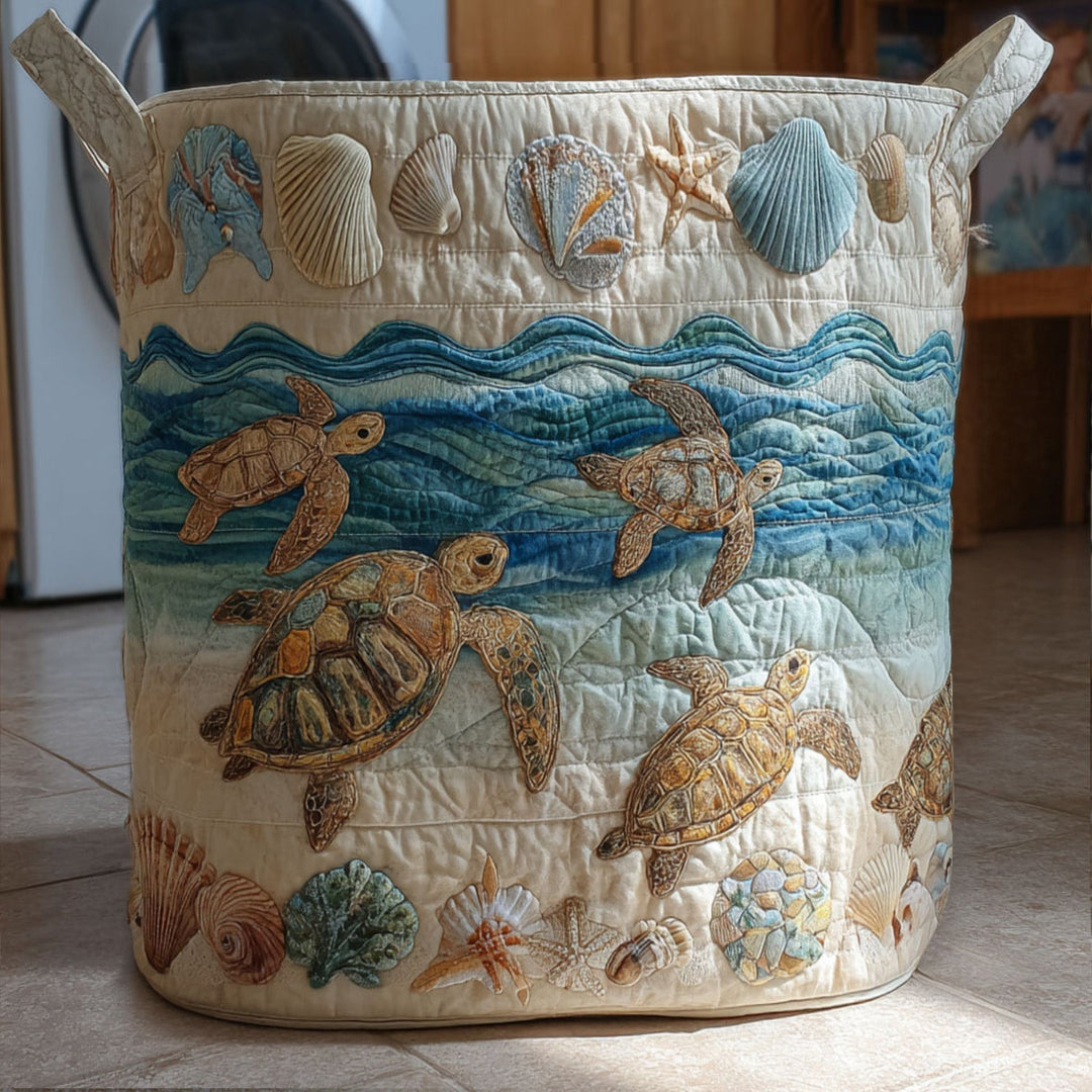 Quilted laundry basket | Sea turtle