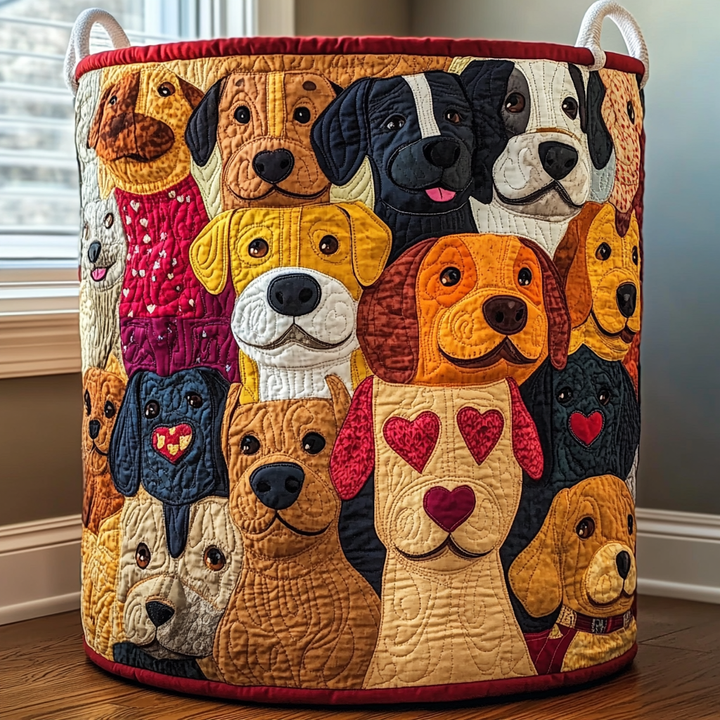 Quilted laundry basket with dog pattern – product image 5