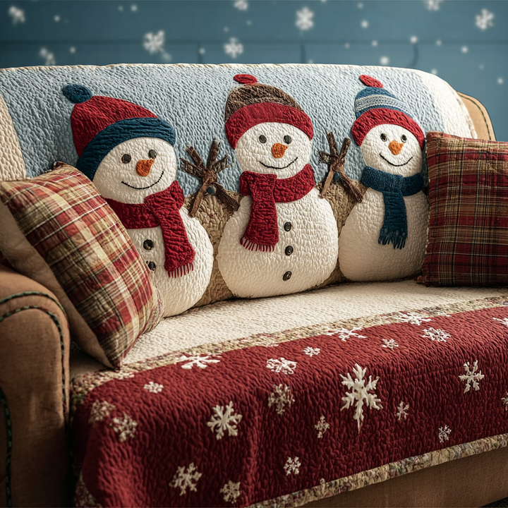 Quilted sofa cover with smiling snowman – Louise London