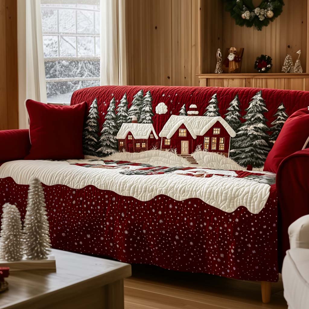 Quilted sofa cover with Christmas pattern
