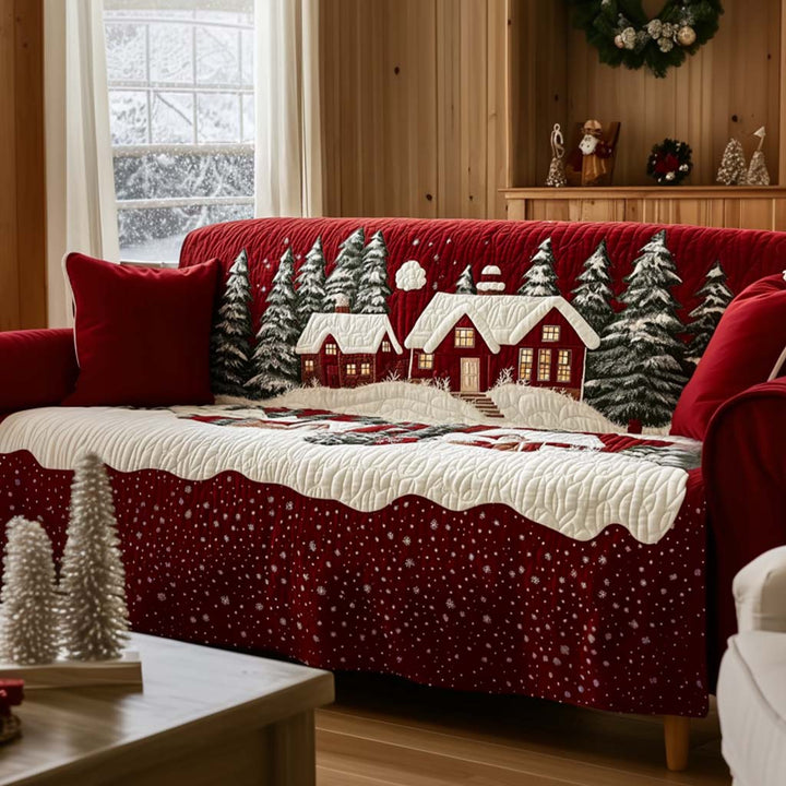 Quilted sofa cover with Christmas pattern