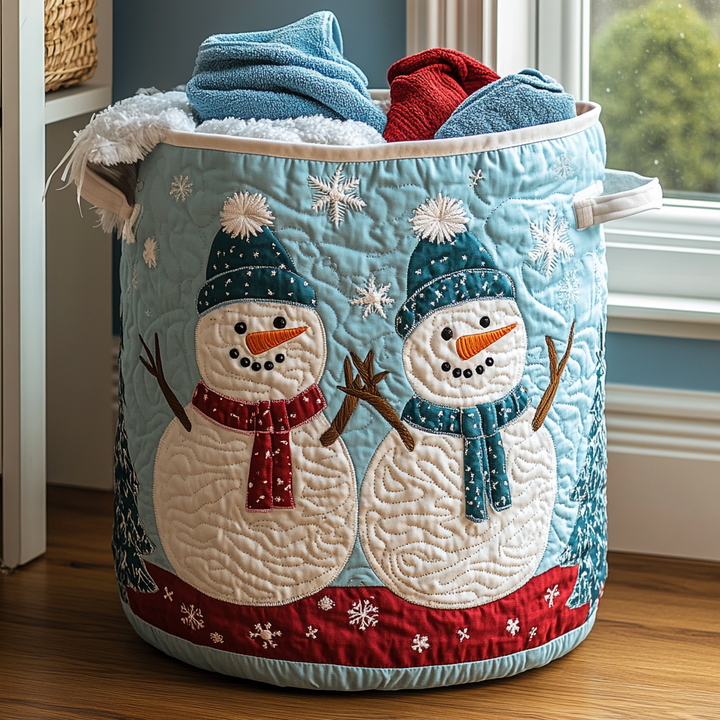Quilted laundry basket with snowman by Louise London