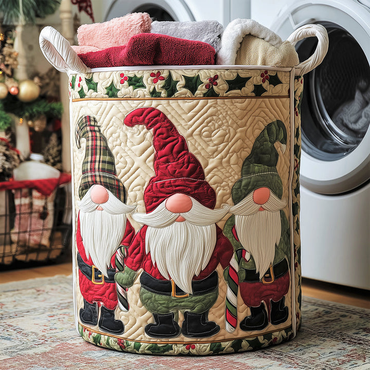 Quilted laundry basket with decorative gnomes NCU0TH3147