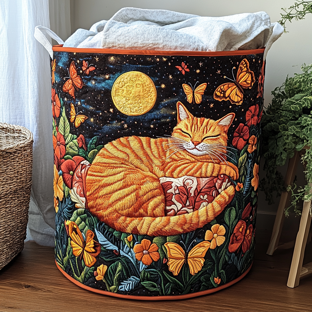 Quilted laundry basket with cats by Louise London