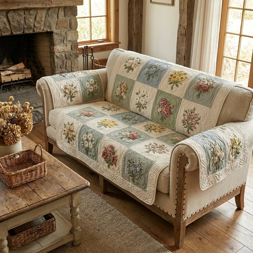Quilted sofa cover with delicate garden NCU0TV1552
