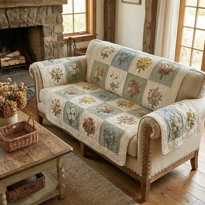 Quilted sofa cover with delicate garden NCU0TV1552