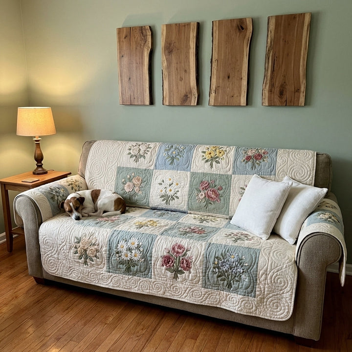Quilted sofa cover with delicate garden NCU0TV1552