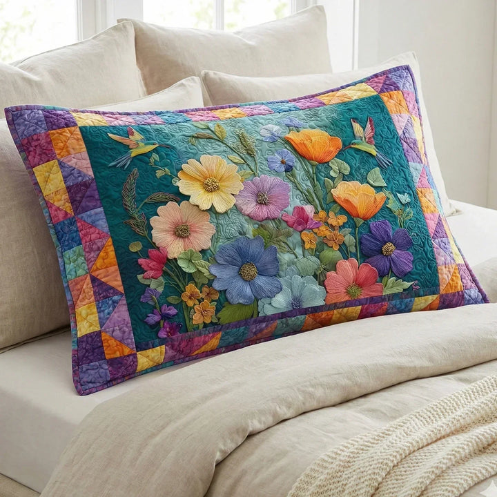 Quilted cushion cover with delicate petals