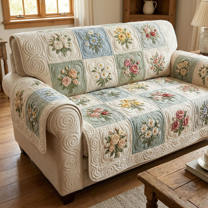 Quilted sofa cover with delicate garden NCU0TV1552
