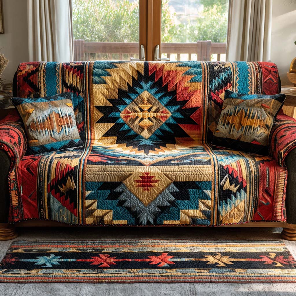 Quilted sofa cover with southwestern pattern – Louise London