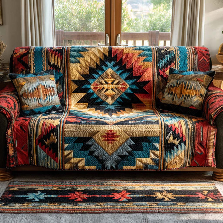 Quilted sofa cover with southwestern pattern – Louise London