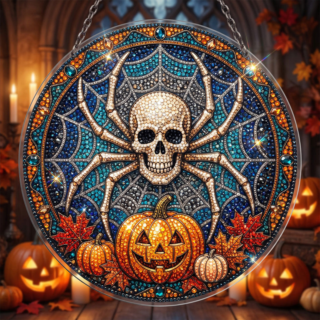 🔥HOT SALE 70% OFF - 🎃✨ Halloween Diamond Art Ornament Kit – Sparkling DIY Window Hanging Decor – 💀🕸️ Spider Skull Pumpkin