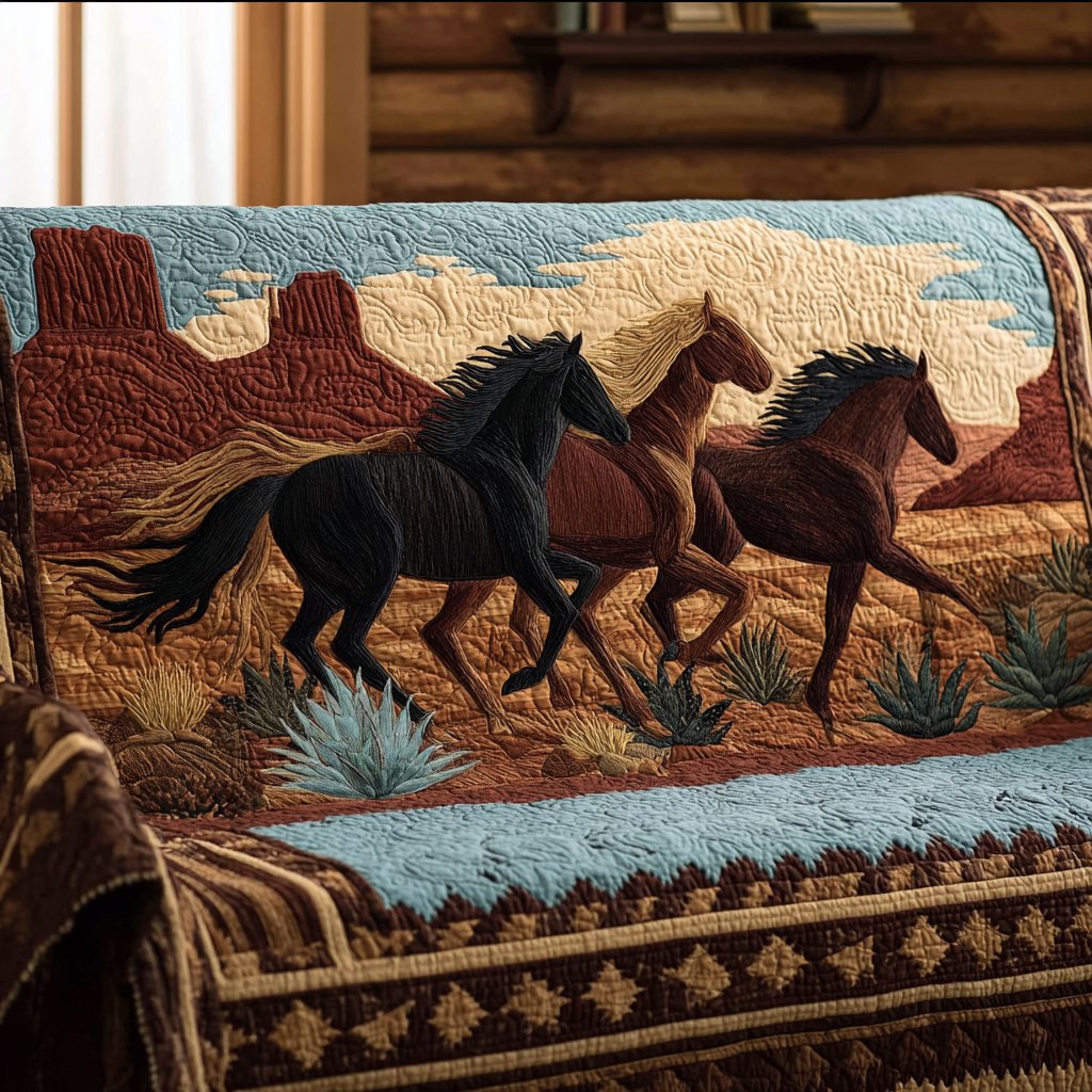 Quilted Sofa Cover with Running Horse – Louise London