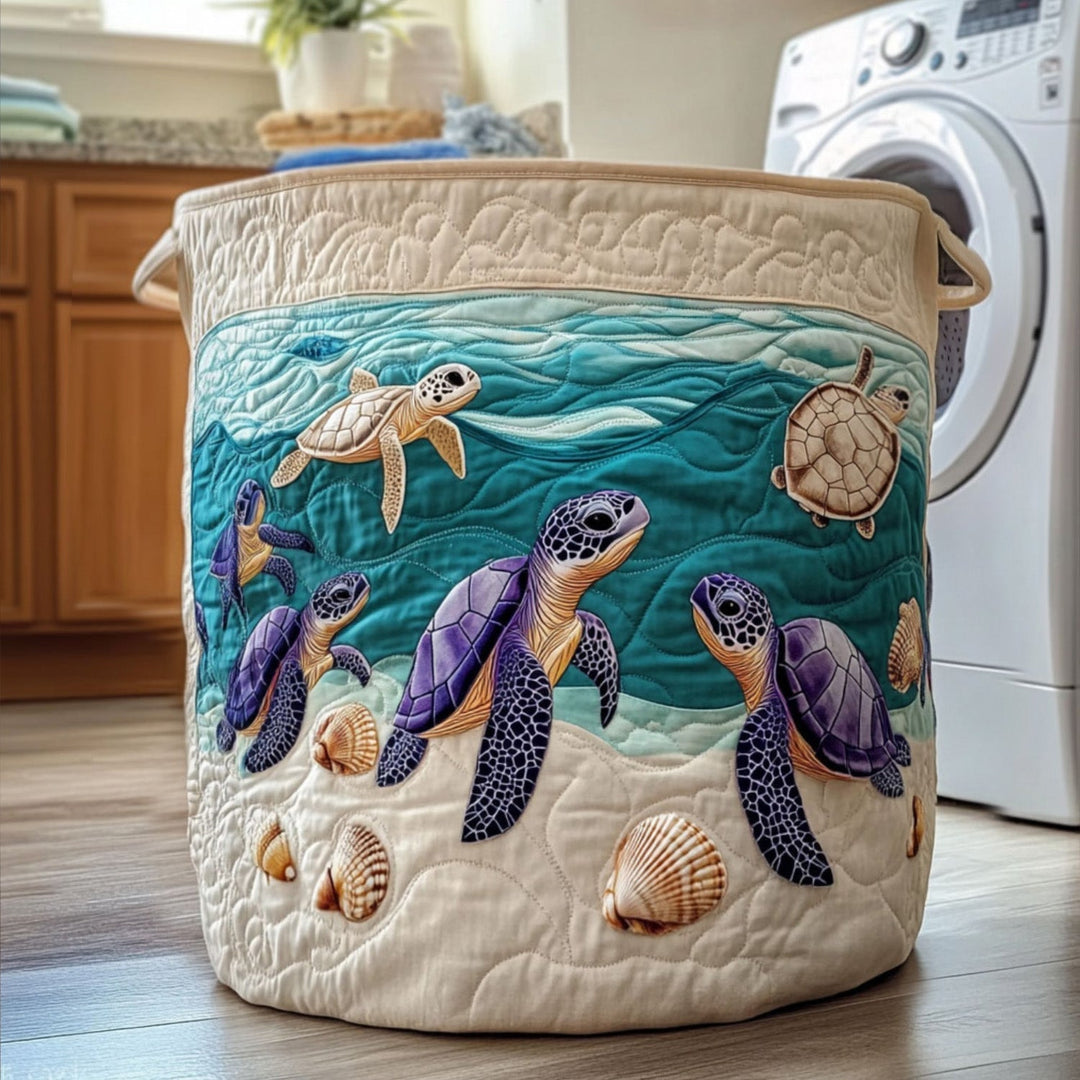 Quilted laundry basket | Sea turtle