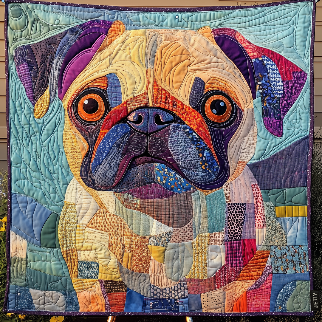 Quilted Blanket Squishy Pug Love – Louise London quilted blanket