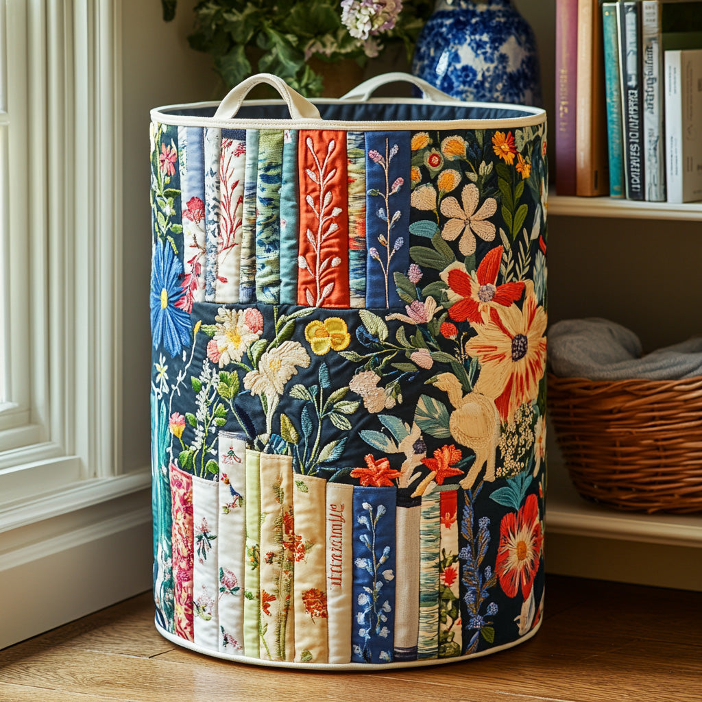Quilted laundry basket with literary pattern NCU0QN016