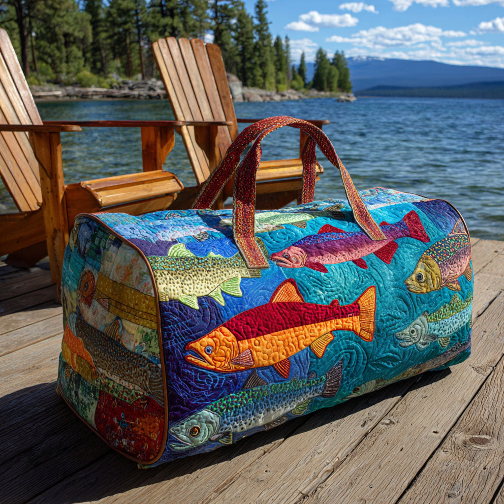 Quilted Travel Bag with Fishing Pattern by Louise London