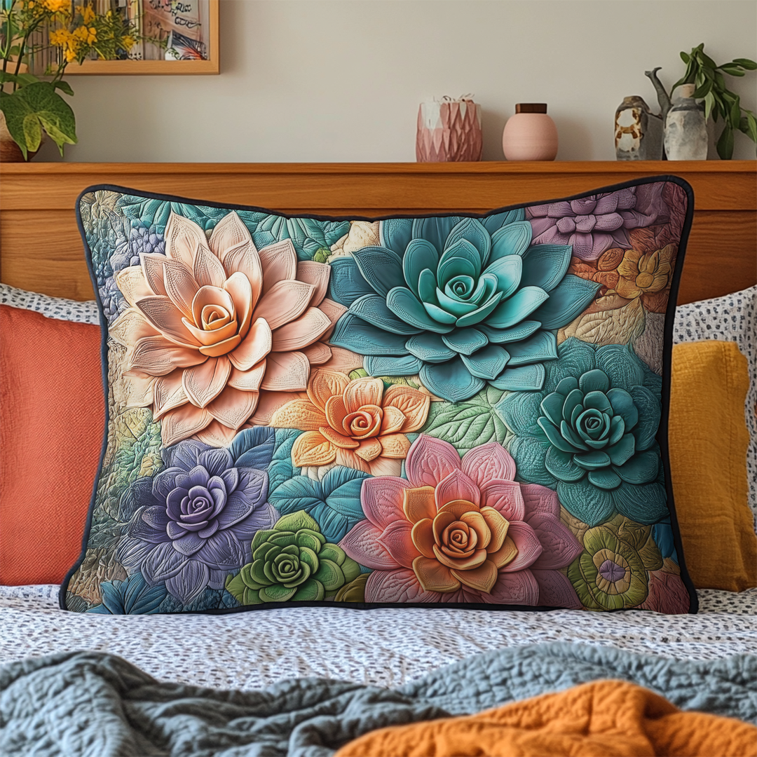 Quilted cushion cover with succulent plants NCU0DK5798