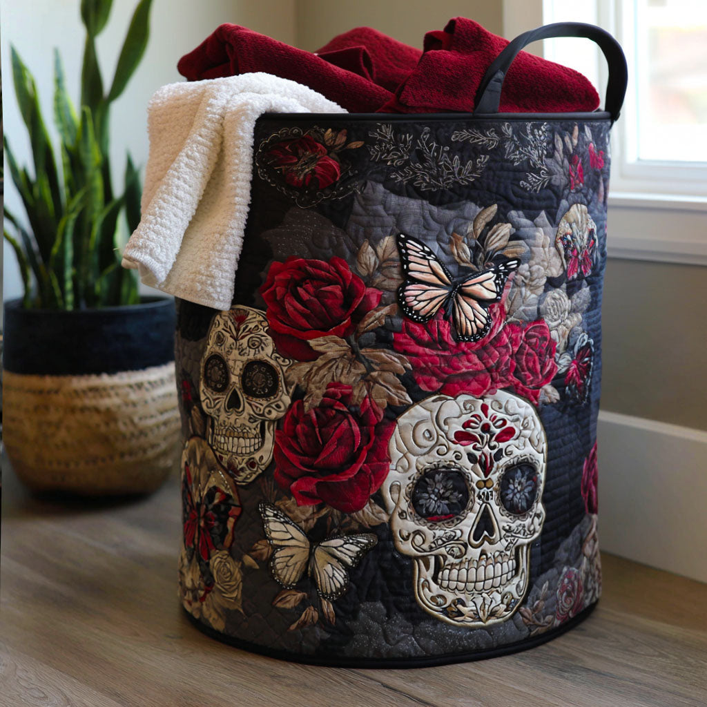 Quilted laundry basket with sweet and colourful pattern by Louise London