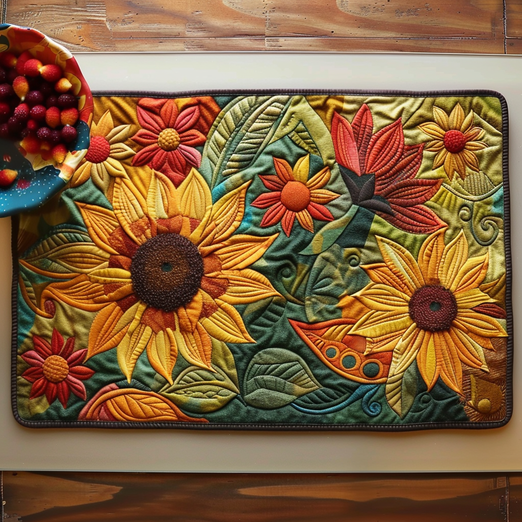 Quilted Placemat Sunflower Sunburst by Louise London