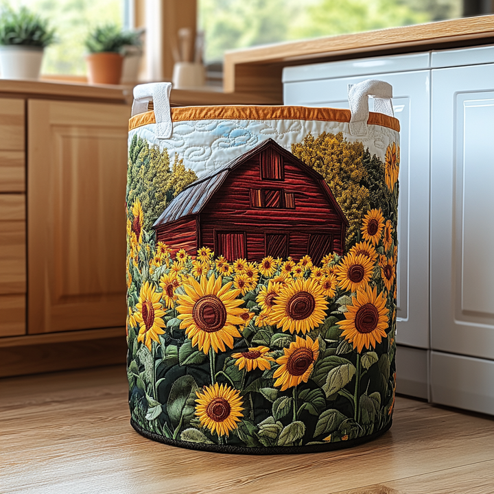 Quilted laundry basket with sunflowers by Louise London