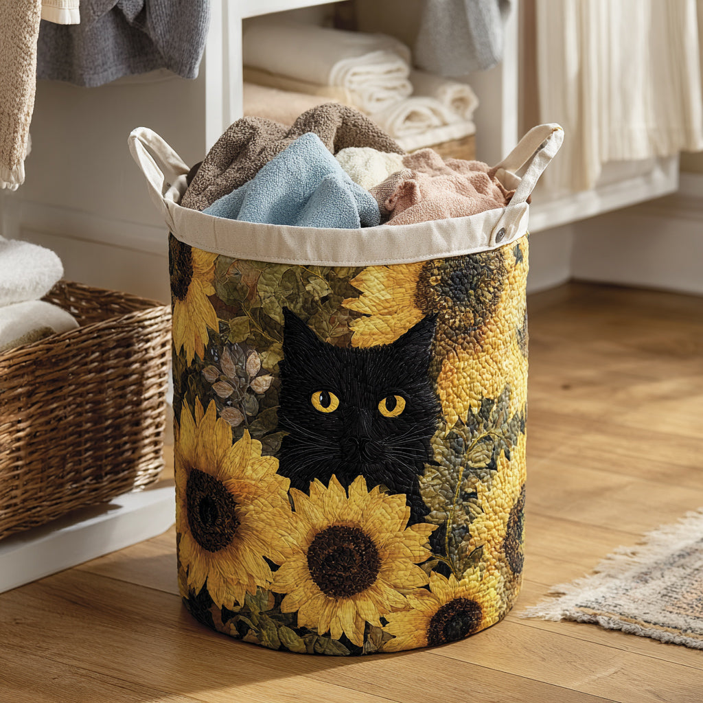 Quilted laundry basket with black cat and sunflower NCU0HNH037