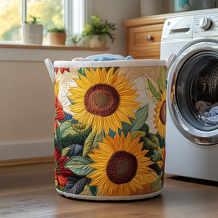 Quilted laundry basket with sunflowers by Louise London