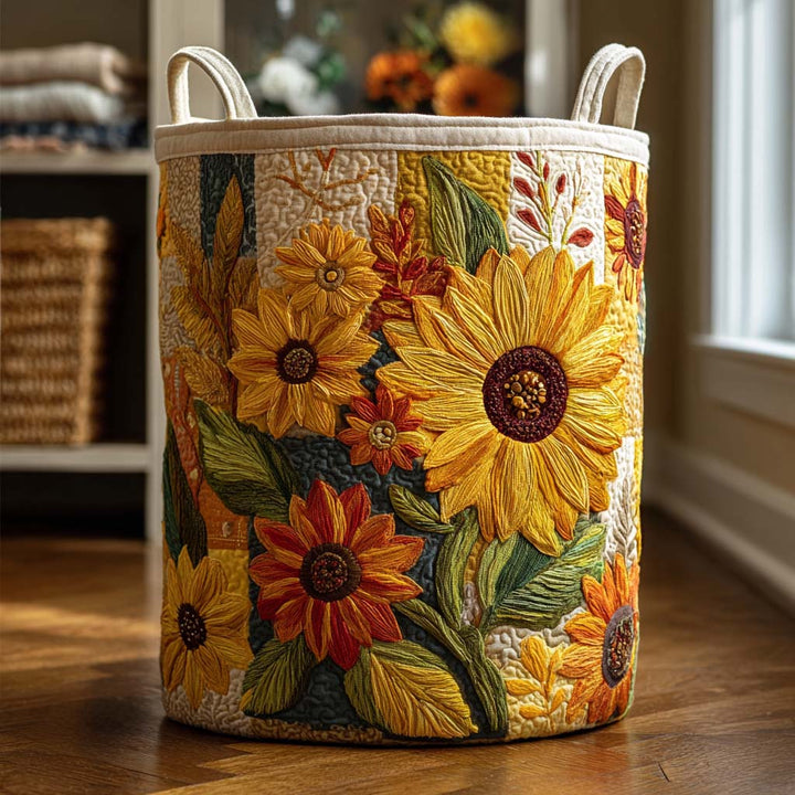 Quilted laundry basket with sunflowers by Louise London