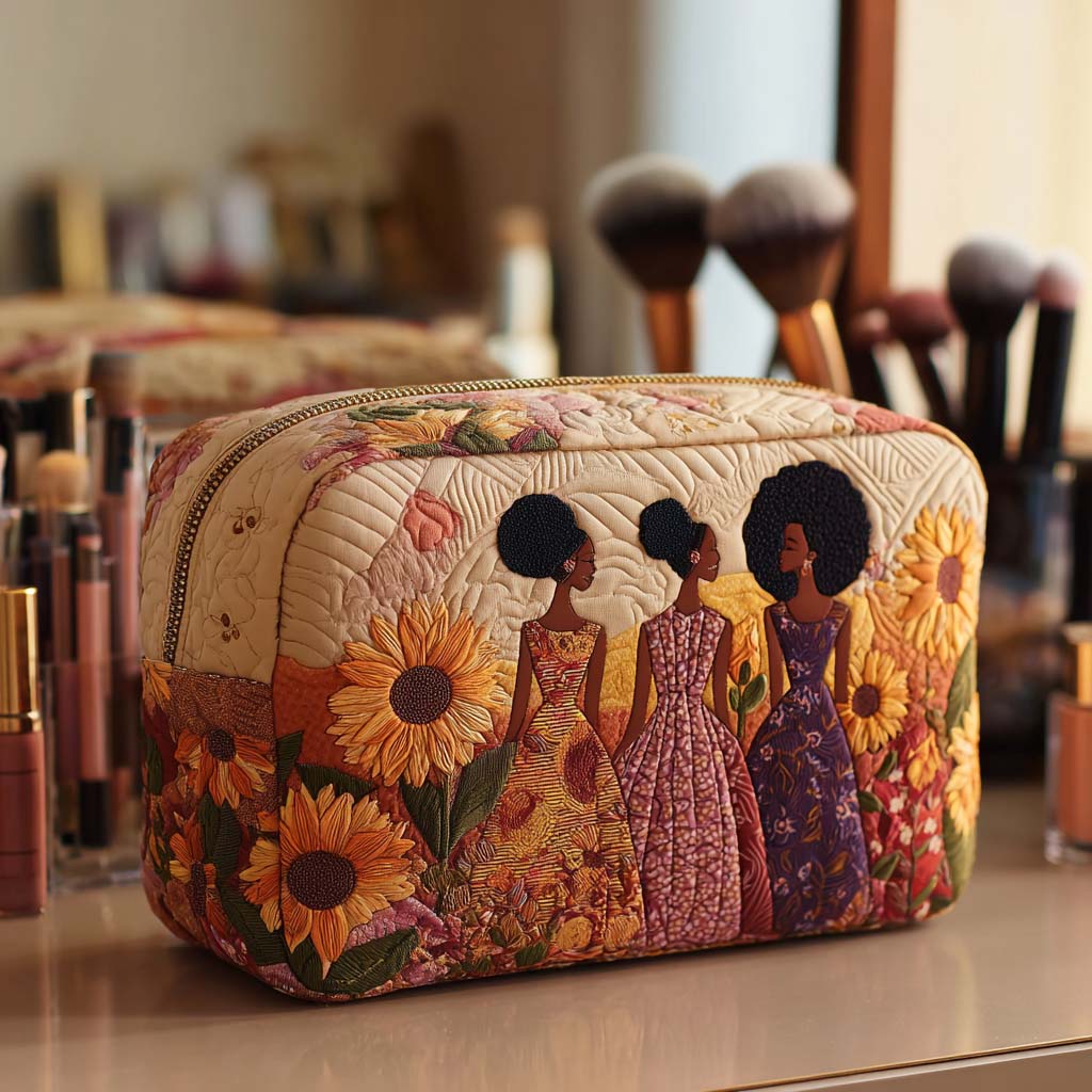 Sunflower Glow quilted makeup bag – Louise London