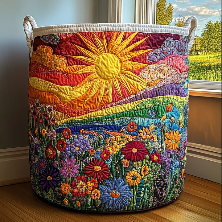Quilted laundry basket with sunlight by Louise London