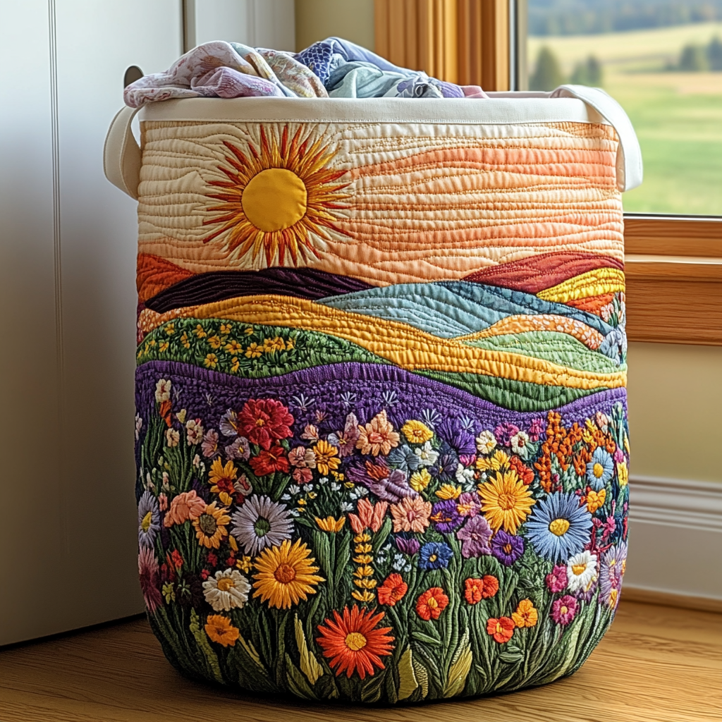 Quilted laundry basket with floral pattern NCU0DDK1040
