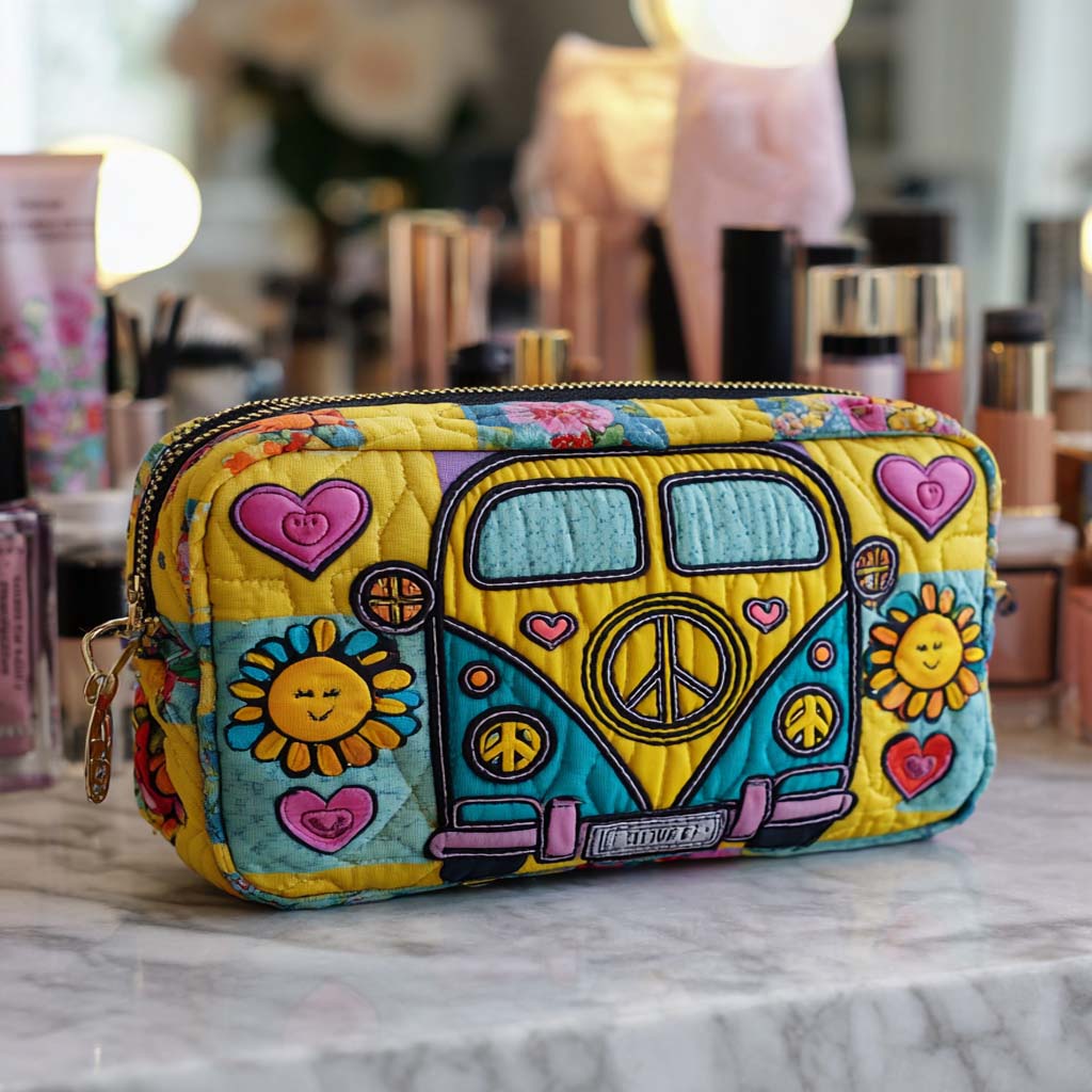 Sunny Bus Vibes quilted makeup bag – Louise London