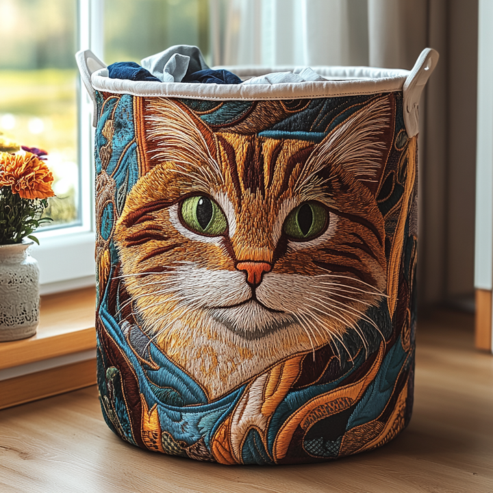 Quilted laundry basket with cats by Louise London