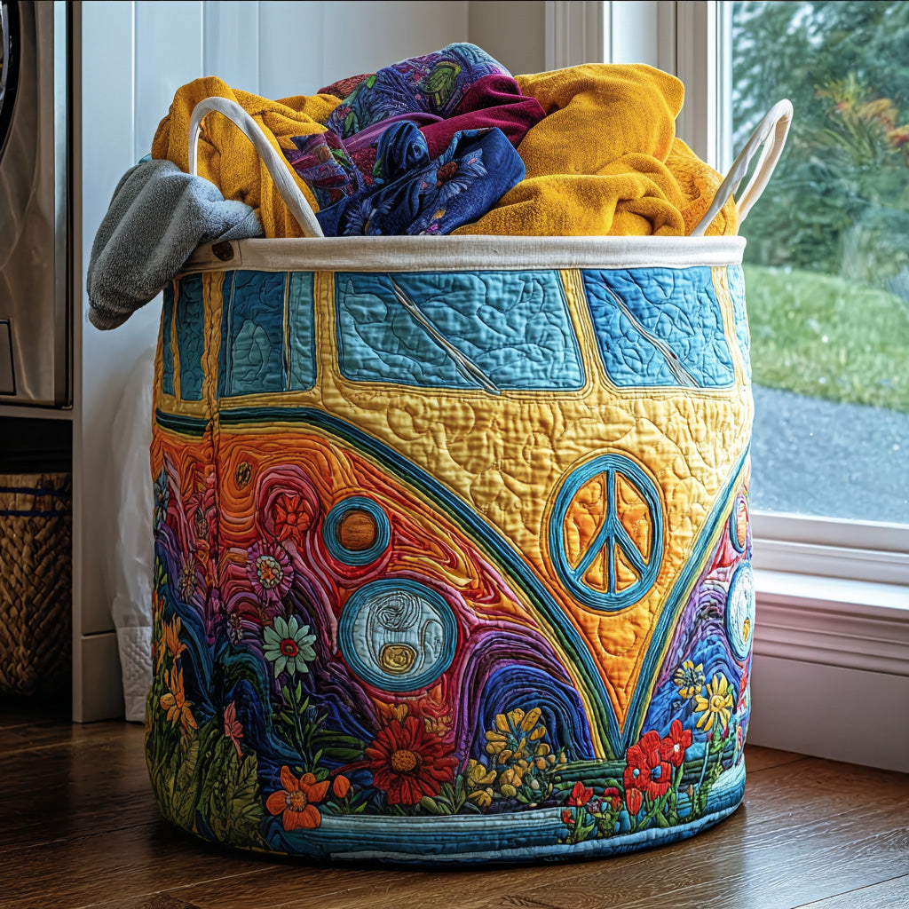 Colourful Quilted Laundry Basket in Hippie Style – product image 5